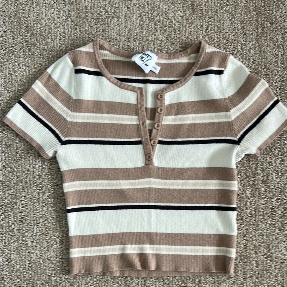 Princess Polly Striped Knit Top in Brown and Cream